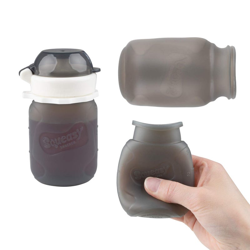 Squeasy Snacker Grey 3.5 oz Squeasy Snacker Spill Proof Silicone Reusable Food Pouch - for Both Soft Foods and Liquids - Water, Apple Sauce, Yogurt, Smoothies, Baby Food - Dishwasher Safe - Image 2